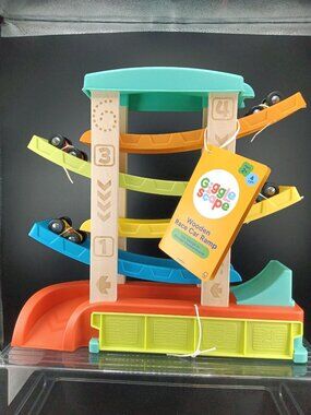 GiggleScope Wooden Race Car Ramp With 4 Cars Ages 2+ Durable